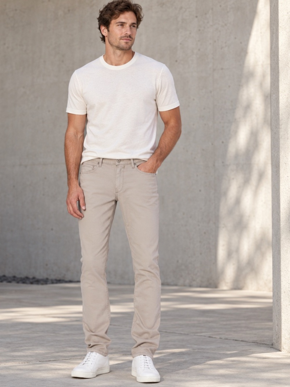 PAIGE Lennox Eco Twill Slim Fit Stretch Pants Fresh Oyster Men’s Size 33